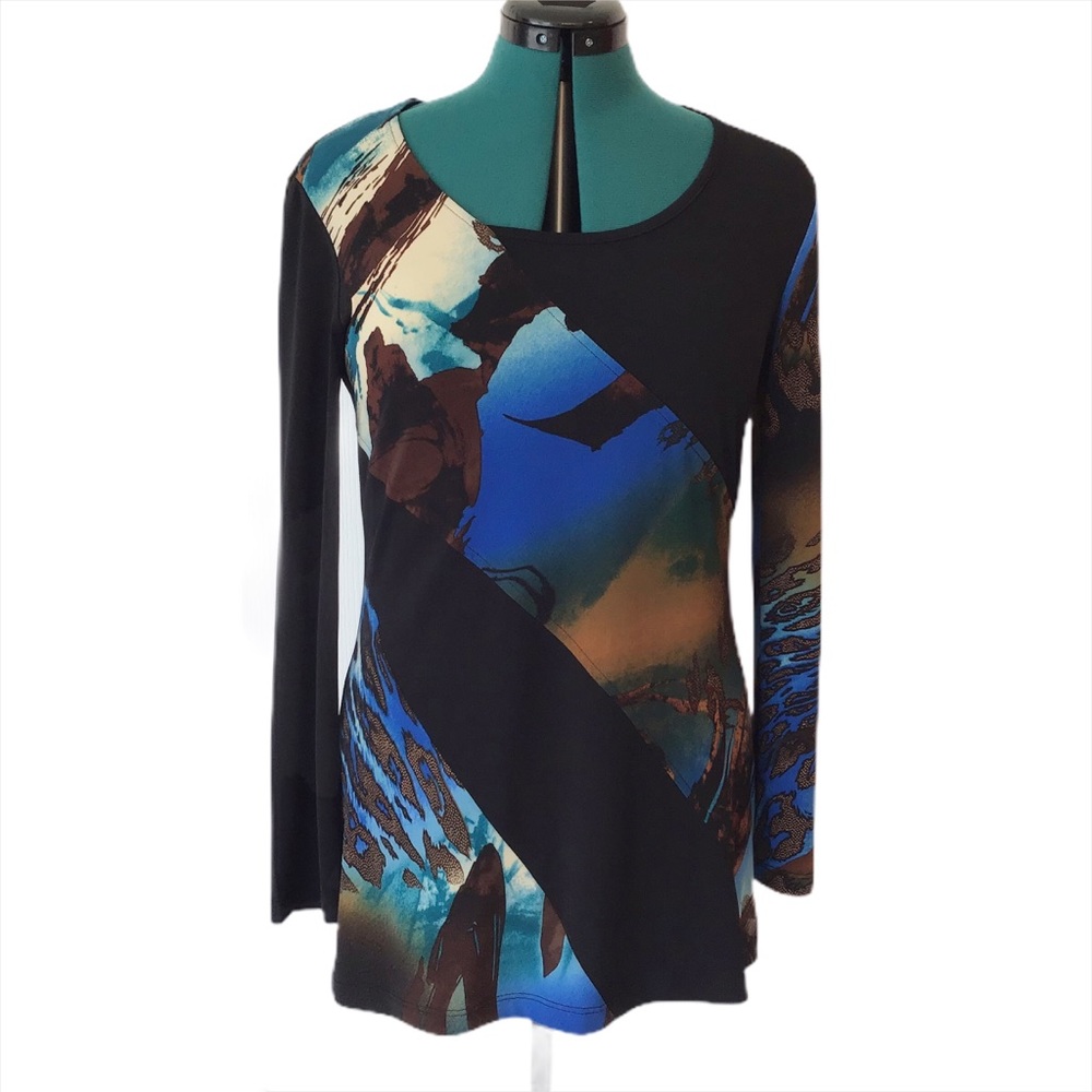 Softworks Abstract Pattern & Black Blocked Top, M